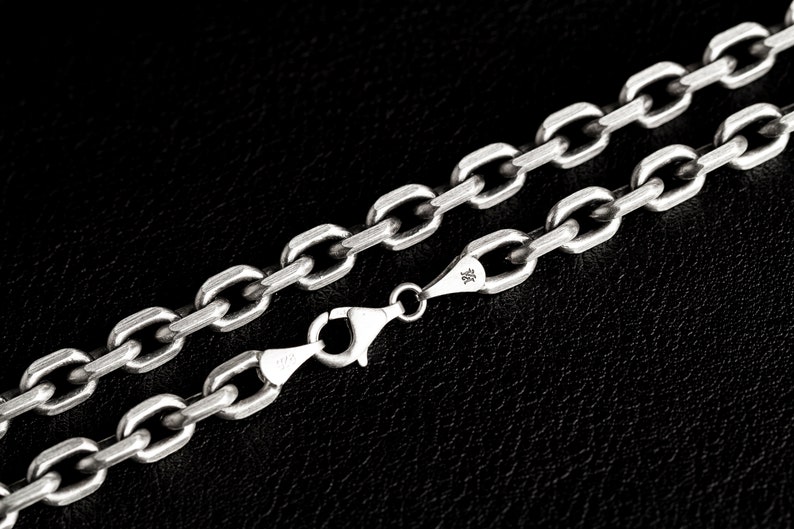 Square Chain Link Necklace 6mm Sterling Silver 925 Etsy