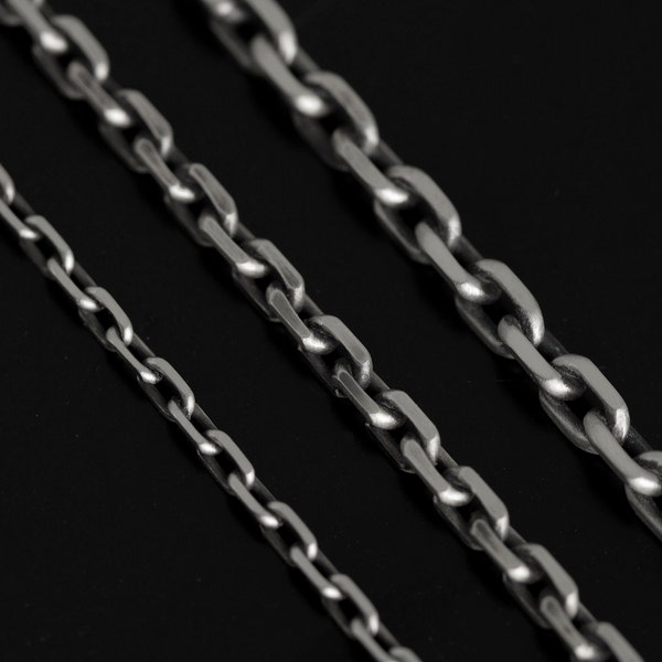 Collar de eslabones de cadena cuadrados - 2.8mm, 3.6mm, 4.4mm - plata de ley 925 cadenas de anclaje mate oxidado