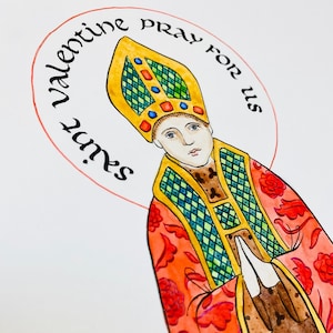 Printable St Valentine TLM Traditionelle Katholische Valentinstag Austausch Klasse Party Homeschool Co-op Süße Heilige Heilige Kunst Rose Gewand