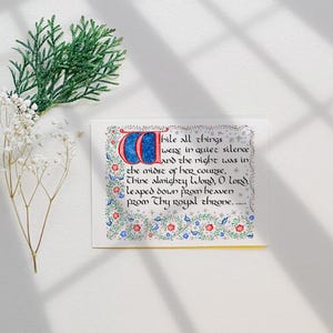 Pacote com 5 manuscritos de cartão de Natal com escrituras, iluminação do livro da sabedoria, caligrafia de Natal, versículo bíblico, presente de Natal para padre católico