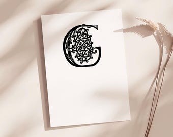 Letter G Monogram Greeting Cards (Pack of 10) | Hand Lettering Art | Calligraphy Stationary