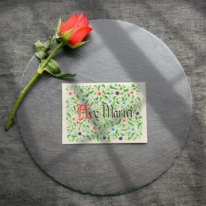 Confezione da 5 biglietti con bouquet spirituale, biglietti d'auguri Ave Maria, biglietti mariani, regali cattolici, miniature di manoscritti, arte mariana, arte Ave Maria