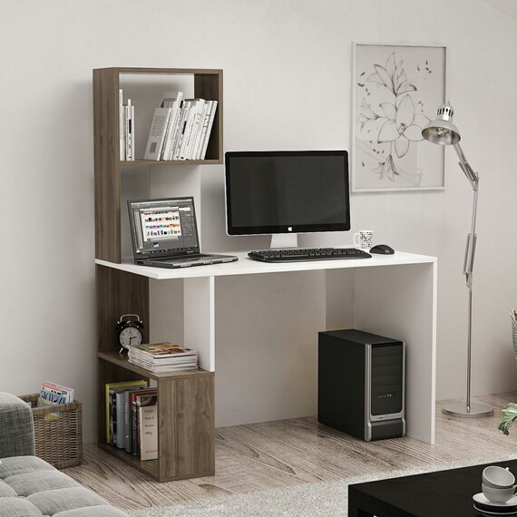 Enzio Home Office Desk and Bookcasemodern Study Desk With - Etsy