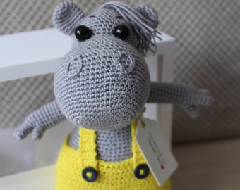 Crochet toy, knitted HIPPO, stuffed toy, hand made knitted gift