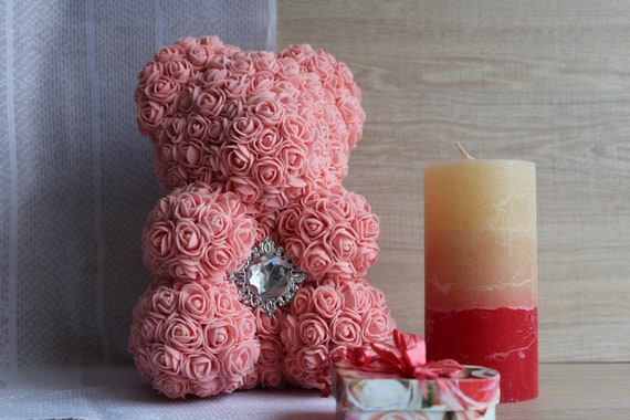 faux flower teddy bear