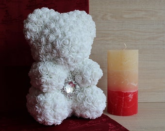 Teddy Bear Rose 23 cm, Faux flower bear, Valentines day gift, Red rose bear, artificial flowers, love bear