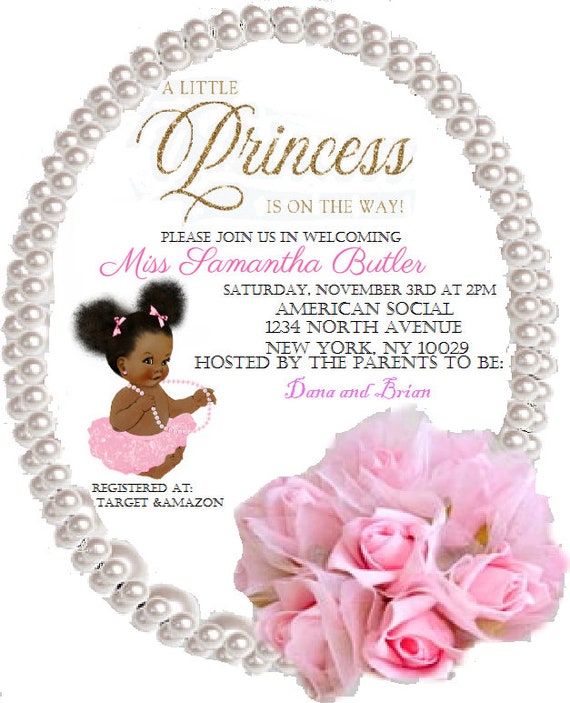 little black princess in pearls baby shower invitation pdf