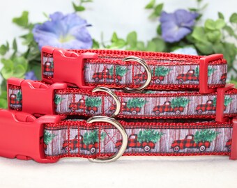 Adjustable Vintage Red Buffalo Plaid Truck Dog Collar  in 3 sizes/ Winter Dog Collar/ Christmas Dog Collar/ Buffalo Plaid Dog Collar