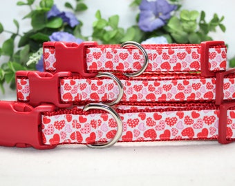 Adjustable Valentine Heart dog collar available in 3 sizes, Red and White Heart Valentine Dog Collar, Love Dog Collar, Dog Accessory