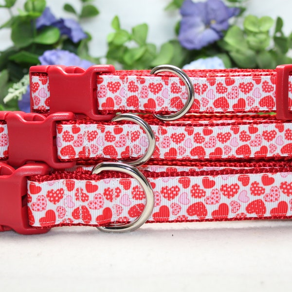 Adjustable Valentine Heart dog collar available in 3 sizes, Red and White Heart Valentine Dog Collar, Love Dog Collar, Dog Accessory