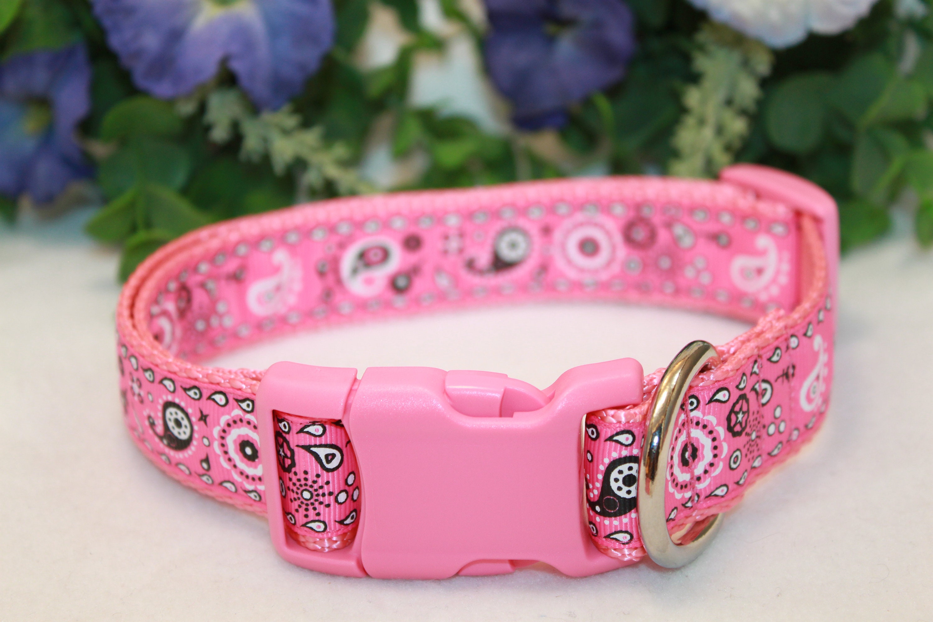 Large Paisley Dog Collar With Matching Key Fob / Large Pink Etsy