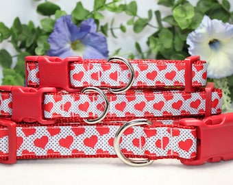 Adjustable Valentine Heart dog collar available in 3 sizes, Red Heart Valentine Dog Collar, Love Dog Collar, Dog Accessory