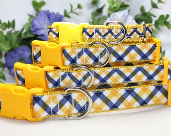 Yellow & Blue Plaid Dog Collar, Adjustable Buckle Collar