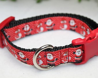 Christmas Dog Collar/ Santa and Snowman Dog collar/ Red Holiday Dog collar