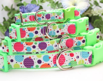 Adjustable Green Polka Dot Collar available in 4 sizes/ Summer Dog Collar/ Girl Dog Collar/ Colorful Collar/ Boy Dog Collar/ Pet Accessory