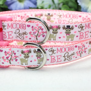 Valentine&#39;s Day Dog Collar/ It Moose Be Love Dog Collar/ Pink Valentine Dog Collar/ Love Dog Collar/ Pink Dog Collar/ Valentine Dog Jewelry