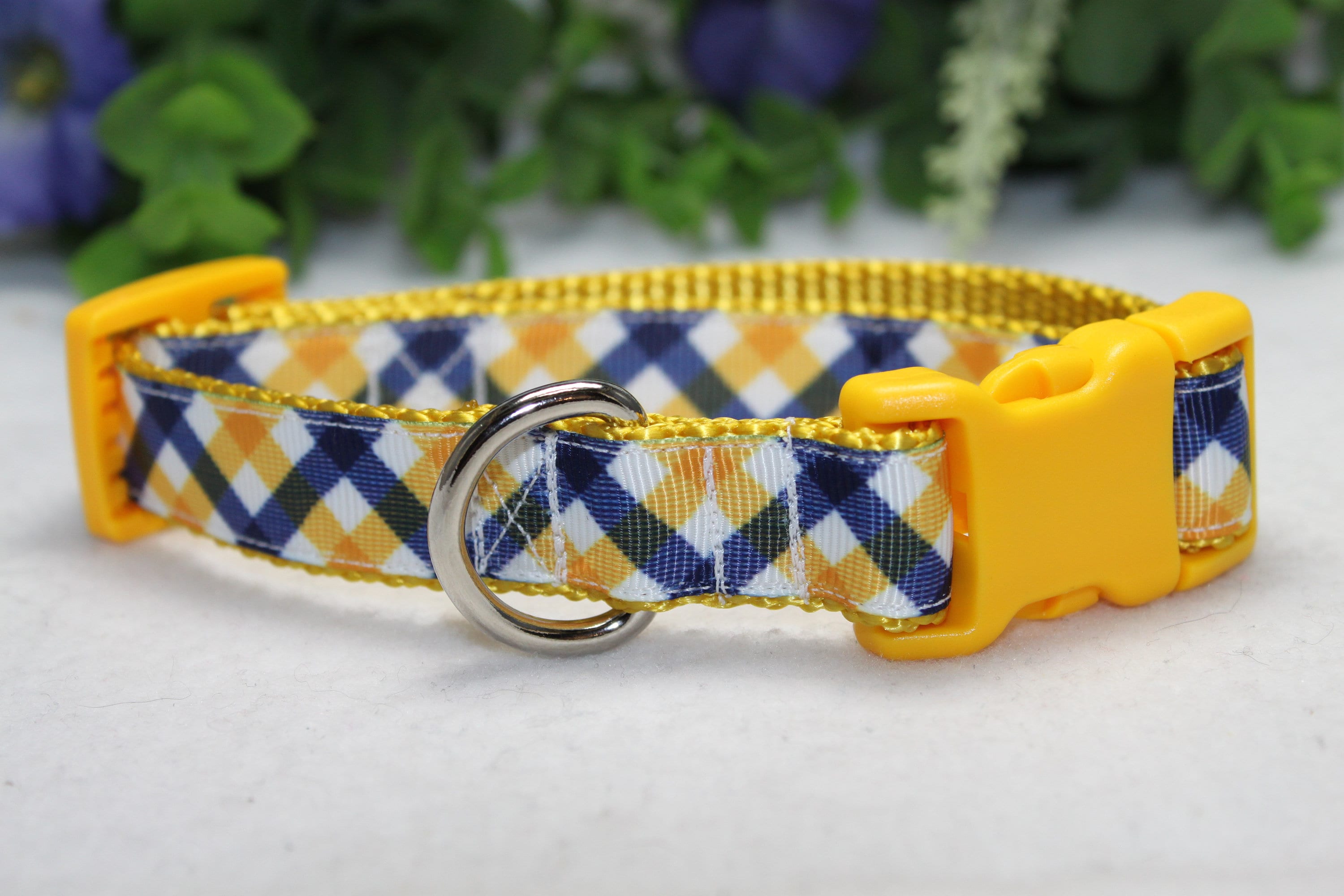 Adjustable Yellow and Blue Plaid Dog Collar Available in 4 Etsy