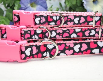 Adjustable Valentine Heart dog collar available in 3 sizes /Pink Valentine Dog Collar/ Girly Dog Collar/Love Dog Collar/ Hearts Dog Collar