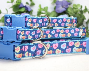 Collar ajustable para perros con forma de corazón de San Valentín disponible en 3 tamaños, collar para perros de San Valentín de mezclilla azul, collar para perros con amor, collar para perros con forma de corazón