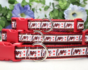 Valentine Dog Collar/ Red Plaid Love and Hearts Dog Collar/ Boy Dog Collar/ Girl Dog Collar/ Red Dog Collar/ Adjustable Collar/ Small Medium