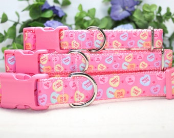 Adjustable Valentine Conversation Heart dog collar available in 3 sizes , Pink Valentine Dog Collar, Love Dog Collar, Hearts Dog Collar