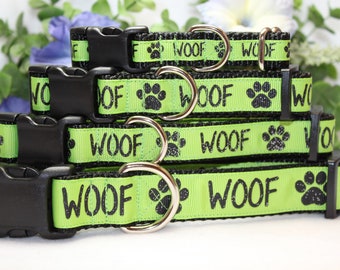 Grünes Woof Print Halsband in 4 Größen/ Grünes Hundehalsband/ Hundehalsband Grün und Schwarz/ Hundeaccessoire/ Hundehalsband