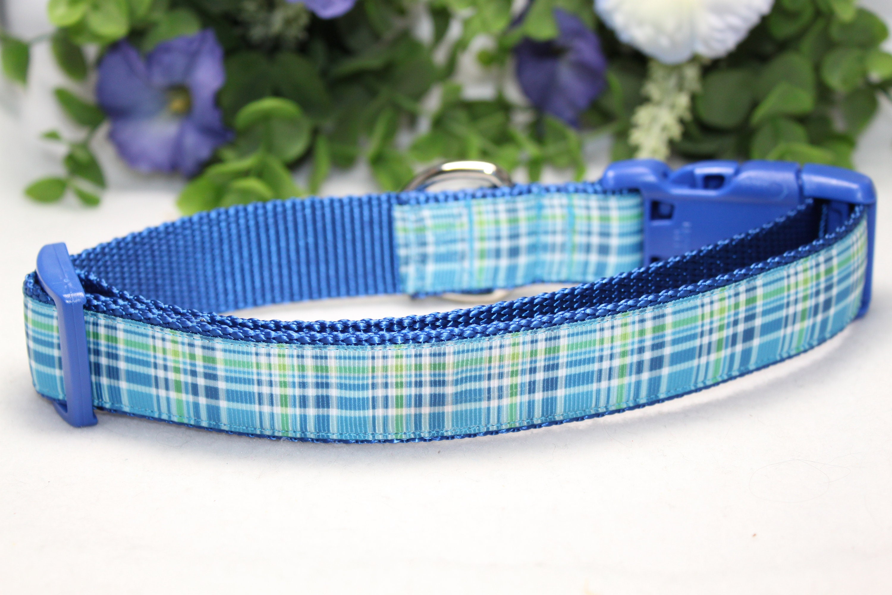 Green and Blue Plaid Dog Collar available in 4 sizes/ Etsy