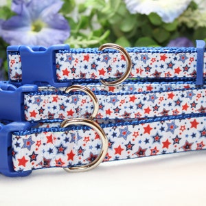 Adjustable Red, White and Blue Stars Dog Collar available in 3 sizes, 4th of July Collar, Patriotic Dog Collar, Summer Dog Collar, Americana