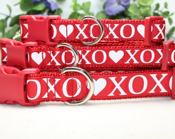 Collare per cani rosso Valentine XOXO disponibile in collare per cani grande, medio, piccolo, collare per cani regolabile, collare per cani amore, collare per ragazzo, collare per ragazza