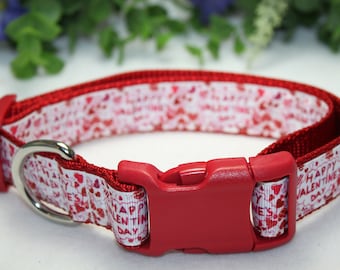 Happy Valentine's Dog Collar/ Red Heart Dog Collar/ Red Valentine Heart Dog Collar/ Love Dog Collar/ Red Dog Collar/ Valentine Dog Jewelry