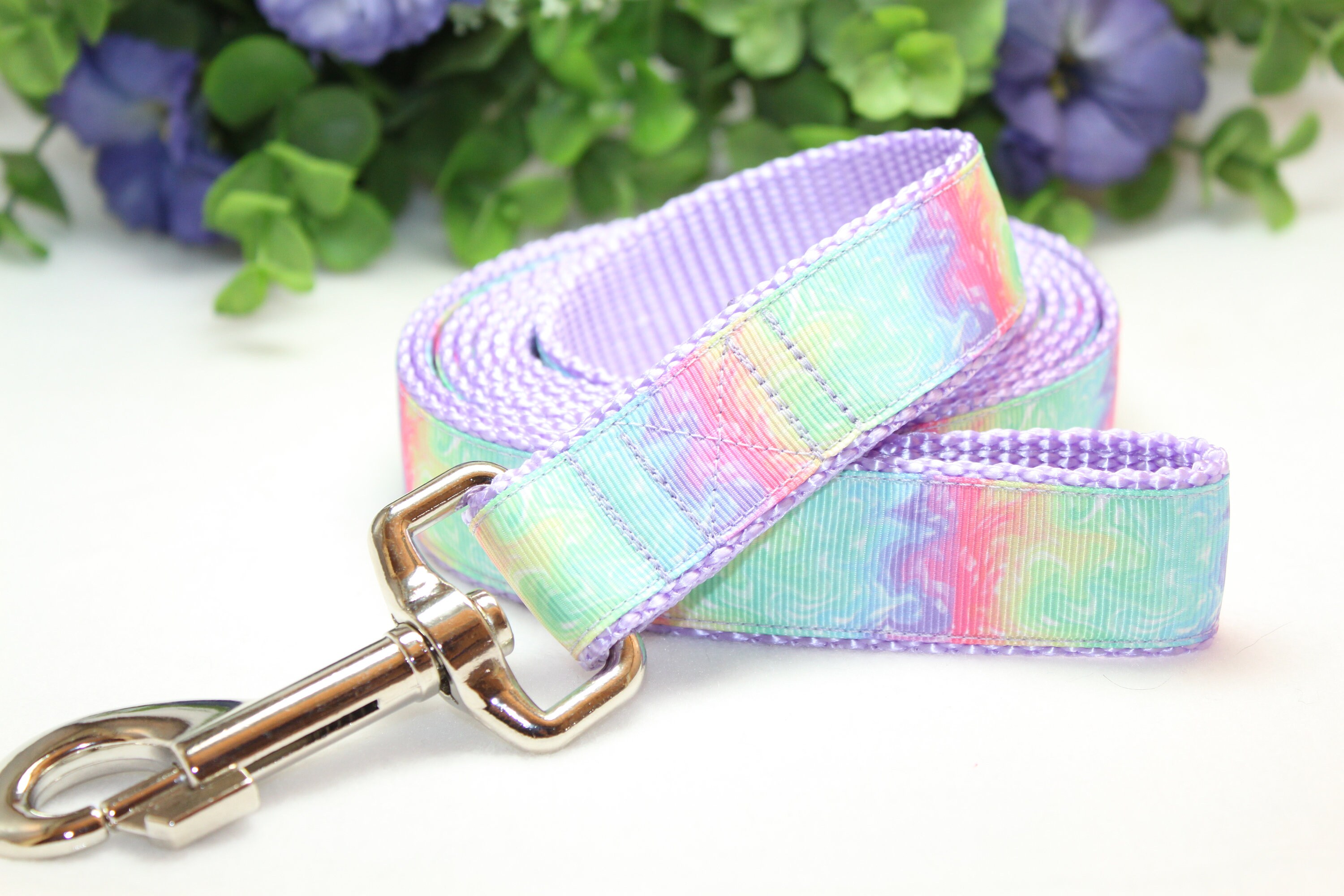 Hundehalsband Aus Baumwolle – Pinker Regenbogen, Verstellbar, Für Mittelgroße Hündinnen