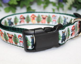 Christmas Dog Collar/ Adorable Puppies with Christmas Tree Dog collar/  Holiday Puppies Dog collar