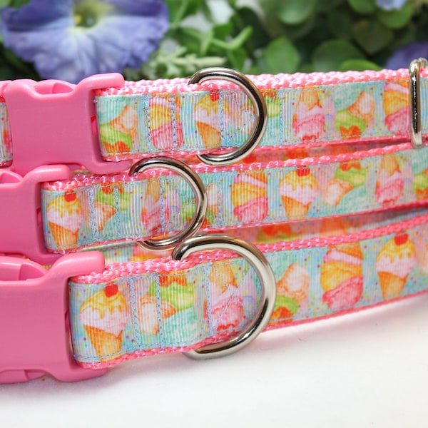 Large Ice Cream Dog Collar/ Adjustable Summer Dog Collar/ Pink Dog Collar/ Sweet treat dog collar/Dog Accessory