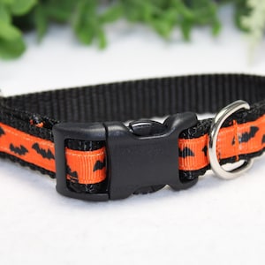 Adjustable Halloween Dog Collar/ Orange dog collar/ Black Bat Dog Collar/ Halloween Dog Collar/ Fall Dog Collar/ Dog Accessory