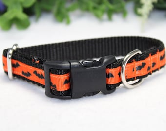 Adjustable Halloween Dog Collar/ Orange dog collar/ Black Bat Dog Collar/ Halloween Dog Collar/ Fall Dog Collar/ Dog Accessory