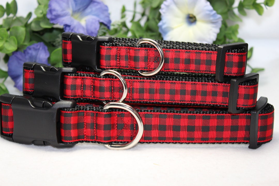 Adjustable Red Buffalo Plaid Dog Collar Available in 4 Sizes/ Winter