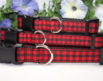 Adjustable Red Buffalo Plaid Dog Collar available in 4 sizes/ Winter Dog Collar/ Christmas Dog Collar/ Buffalo Plaid Dog Collar/ Green Plaid