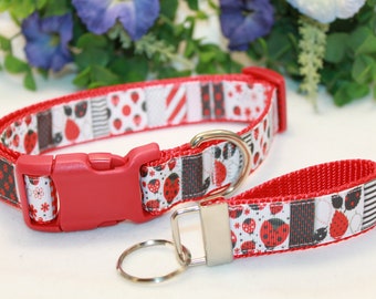 Large Ladybug Dog Collar with Matching Key Fob/ Red and Black Ladybug Dog Collar/ Ladybug Dog Collar/ Girly Collar