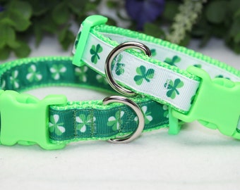 Adjustable Dog Collar/ St. Patrick's Day Dog Collar/ Green Dog Collar/ Clover Dog Collar / Medium Dog Collar/ Small Dog Collar/