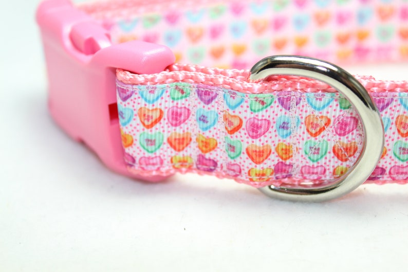 Adjustable Valentine Conversation Heart dog collar available in 3 sizes , Pink Valentine Dog Collar, Love Dog Collar, Hearts Dog Collar image 3