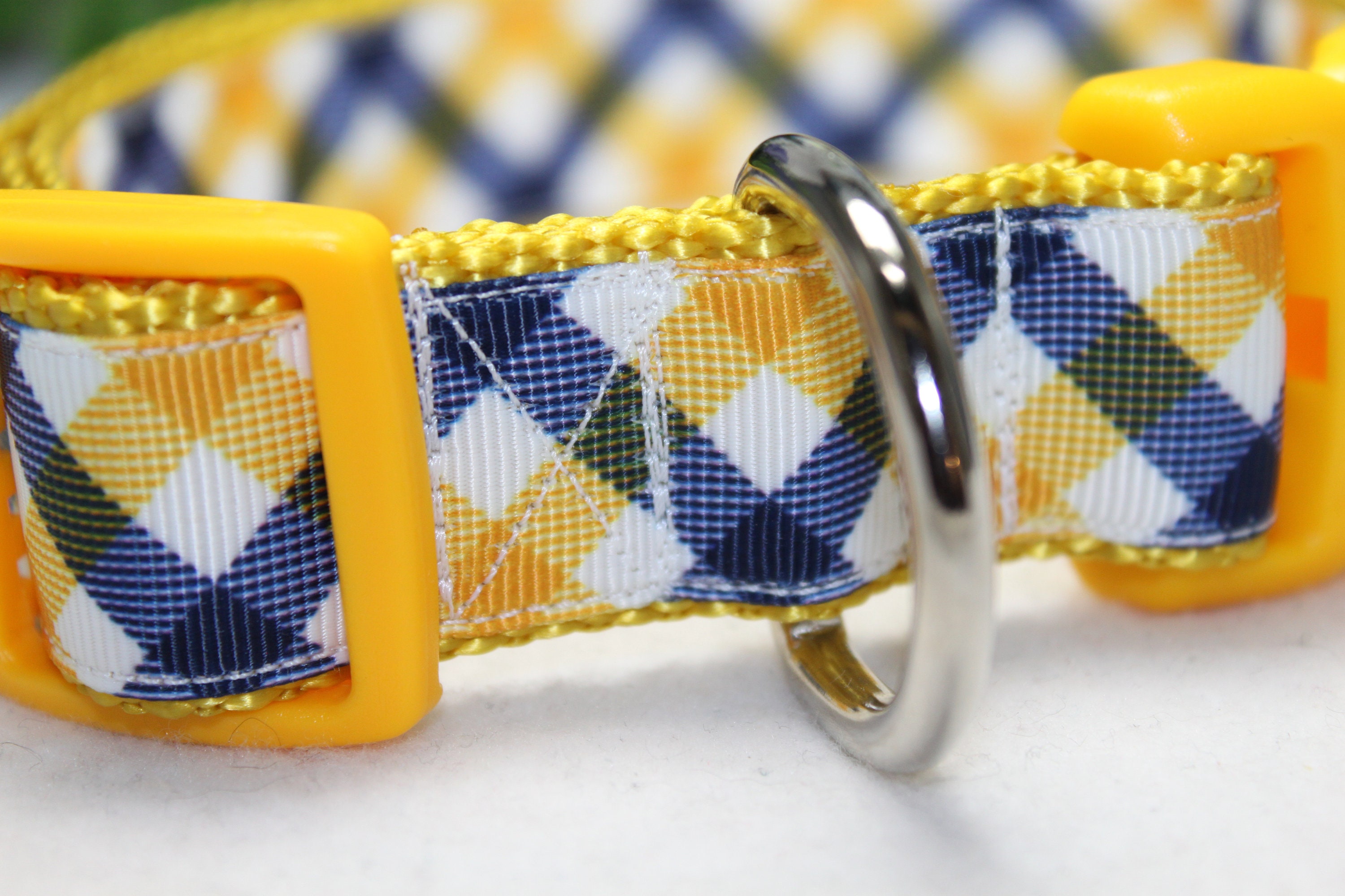 Adjustable Yellow and Blue Plaid Dog Collar Available in 4 Etsy