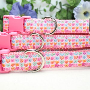 Adjustable Valentine Conversation Heart dog collar available in 3 sizes , Pink Valentine Dog Collar, Love Dog Collar, Hearts Dog Collar image 1