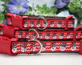 Adjustable Red Snowman Dog Collar in 3 sizes/ Winter Dog Collar/ Snowman Dog Collar/Christmas Dog Collar