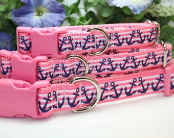 Schattige roze en marineblauwe ankershalsband verkrijgbaar in 3 maten, zomerhalsband, zeilhalsband, zeilhalsband,