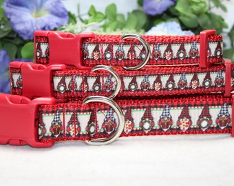 Adjustable Christmas Gnome Dog Collar in 3 sizes/ Winter Dog Collar/ Christmas Dog Collar/ Gnome Dog Collar