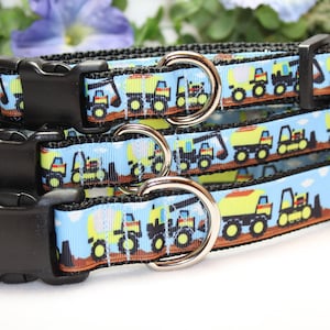 Adjustable Construction Dog Collar available in 3 sizes/ Trucks Dog Collar/ Boy Dog Collar/ Black Dog Collar