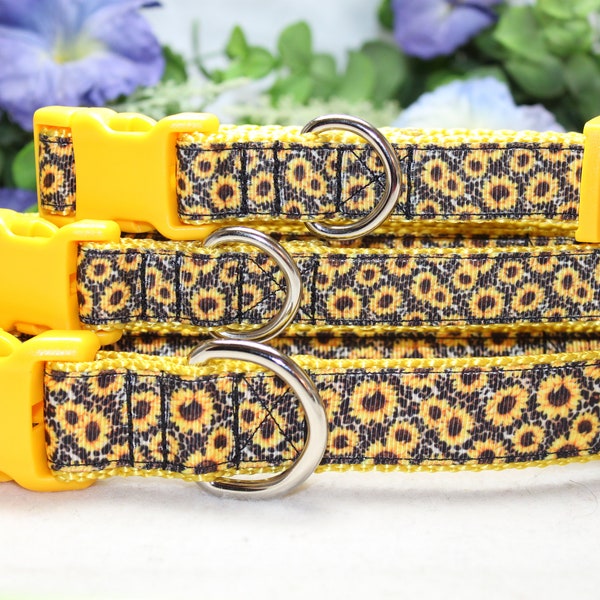 Adjustable Sunflowers and Leopard Print Dog Collar available in small, medium and large/ Fall Dog Collar/ Girly Dog Collar/Floral Dog Collar