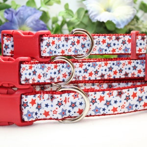 Adjustable Red, White and Blue Stars Dog Collar available in 3 sizes, 4th of July Collar, Patriotic Dog Collar, Summer Dog Collar, Americana