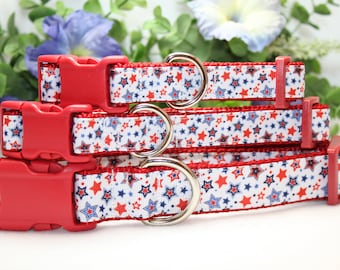 Collare per cani regolabile con stelle rosse, bianche e blu disponibile in 3 misure, collare del 4 luglio, collare patriottico, collare estivo, Americana