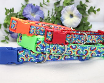 Adjustable Tie-Dye Dog Collar/ Large, Medium, Small, X-Small dog collar/ Rainbow Dog Bone Dog Collar/ Colorful Dog Collar/Summer Dog Collar/